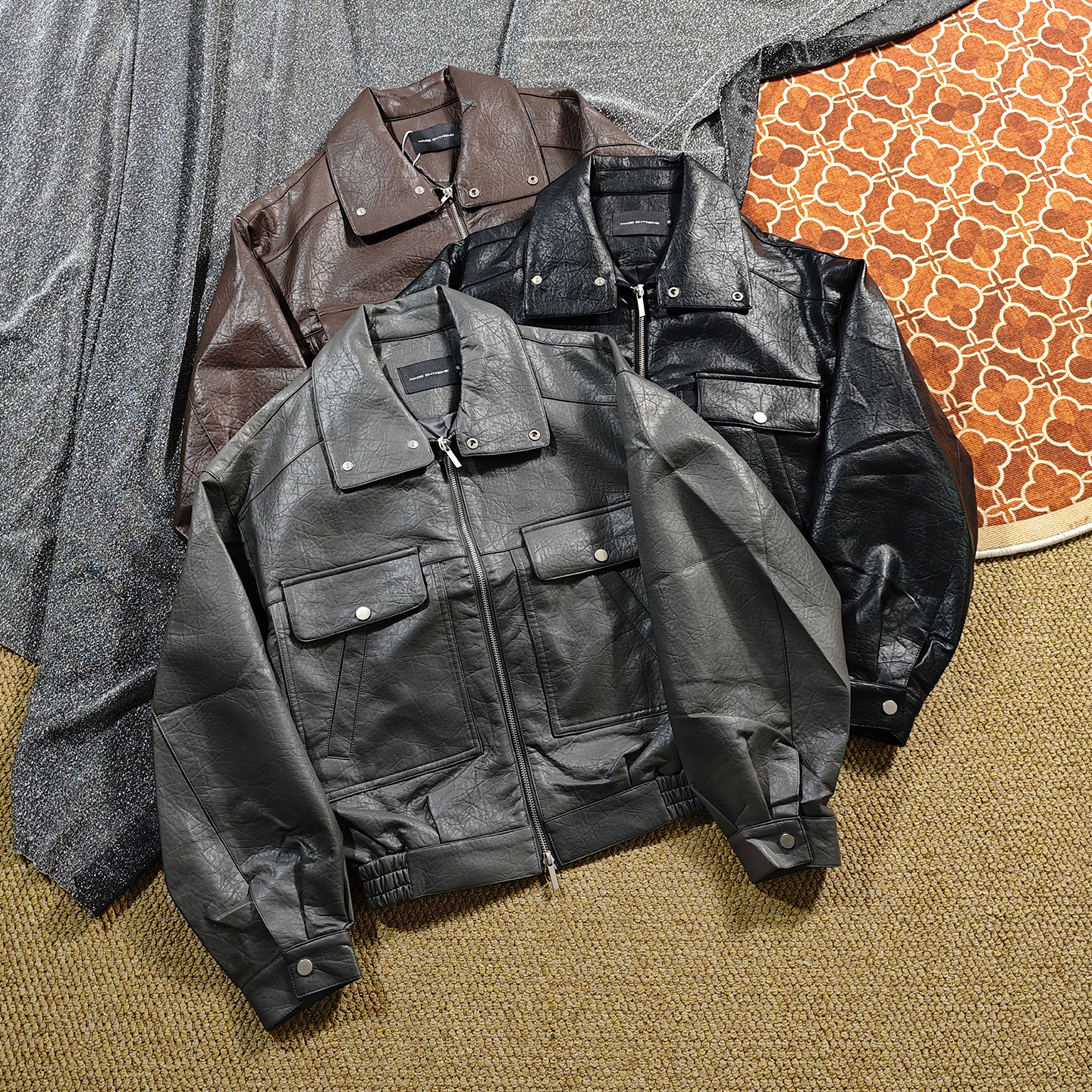 MadeXdfk赛车服外套PU皮衣男女同款vibe美式街头短宽翻领机车夹克