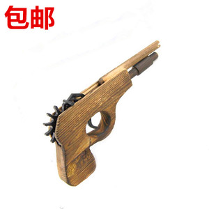 包邮双管木头质手枪演出道具打橡皮筋枪儿童玩具景区庙会热卖