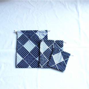 佑木包袋日式海浪棉麻收纳袋抽绳束口布包化妆品首饰小礼物防尘包