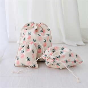 佑木包袋粉菠萝12安帆布束口收纳袋抽绳袋化妆品伴手礼小物防尘袋