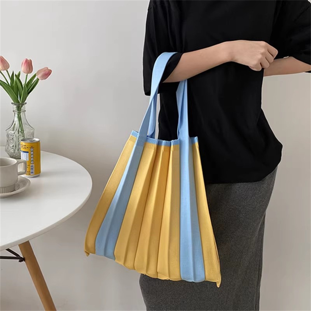 清仓撞色针织褶皱气质通勤百搭单肩手提风琴挎包学院风简约chic女