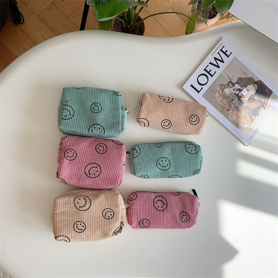 灯芯绒彩色笑脸笔袋手拿化妆包