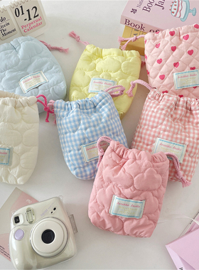 佑木包袋适用黑卡相机拍立得绗缝抽绳收纳袋便携防摔防刮蹭多用途