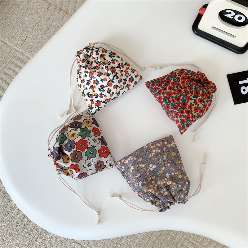 复古灯芯绒收纳袋抽绳束口小布袋