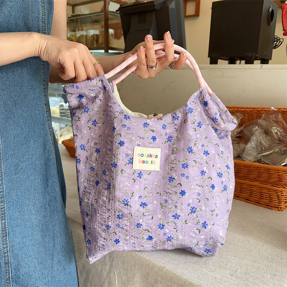 薄款小碎花手提拎布包抽绳购物袋