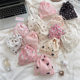 佑木包袋可爱卡通束口抽绳收纳袋化妆包口红杂物旅行布袋大中小号