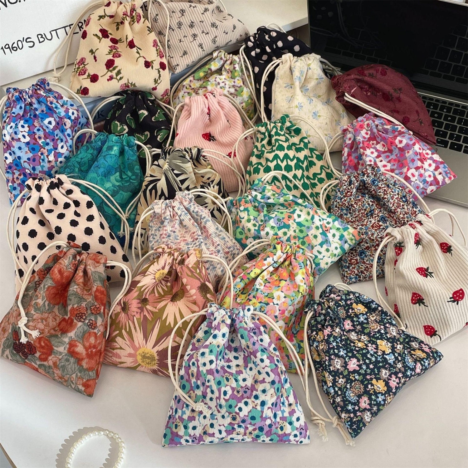 大中小号印花灯芯绒收纳袋防尘包