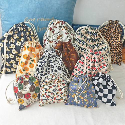 复古灯芯绒收纳袋抽绳束口小布袋