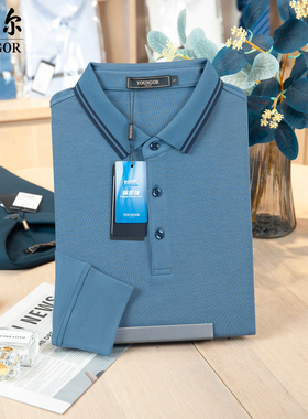 吊牌880雅戈尔男士长袖t恤polo衫蓝色高端专柜正品秋PC539969HCA