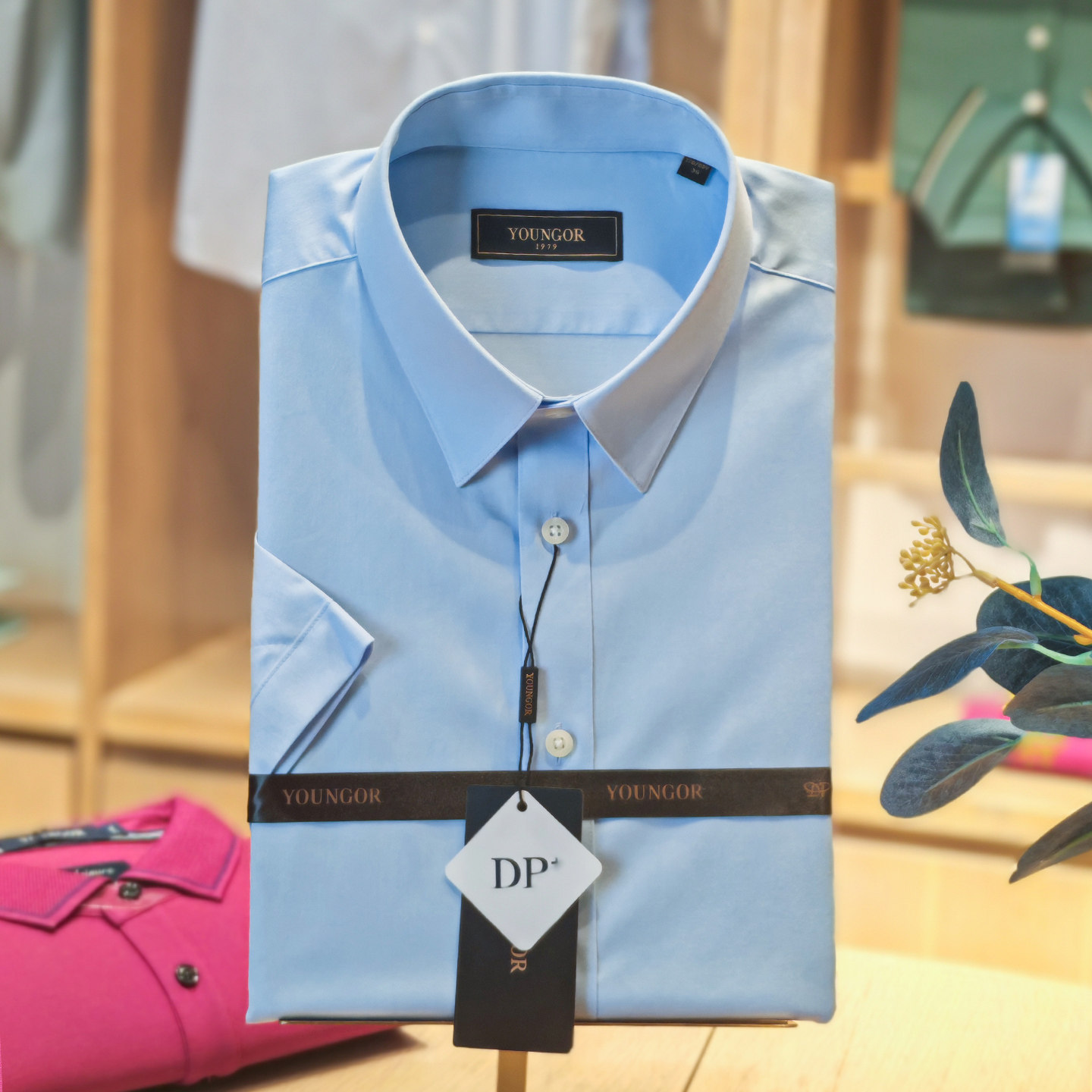 专柜720雅戈尔夏季浅蓝短袖衬衫男时尚免烫商务修身GSDD104984IJY