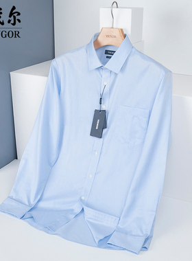 吊牌1080元雅戈尔男士长袖衬衫TP高支纯棉免烫商务正装蓝色衬衣秋