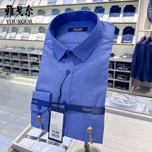 商务抗皱衬衣蓝色春秋GLDP10171HFA 纯棉免烫男士 雅戈尔衬衫 男长袖