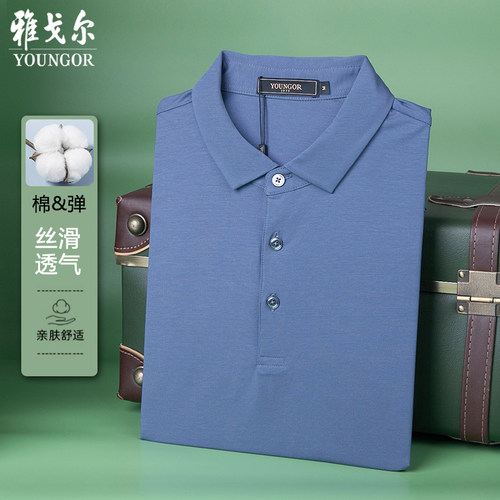 吊牌680雅戈尔短袖T恤男商务休闲纯色POLO中青年翻领蓝色533060H