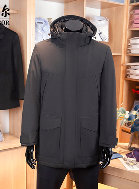 专柜3680雅戈尔长款羽绒服男休闲可脱帽保暖外套冬季YL439984AQA
