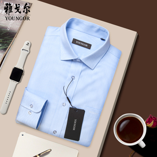 雅戈尔衬衫男长袖蓝色条纹商务休闲免烫抗皱职业工装上班衬衣春季