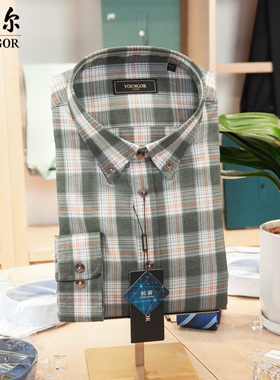 专柜980雅戈尔长袖绒面羊毛保暖衬衫男休闲格子秋冬VLRM139741QKA