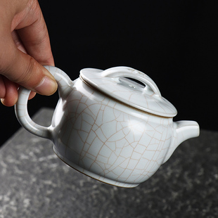 清沐堂主 月白汝窑汉瓦壶 开片可养陶瓷茶具家用喝茶泡壶精致小巧