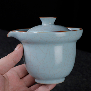 凝香阁 旅行茶具简约大盖碗 天青汝窑手抓壶 茶养开片快客杯便携式