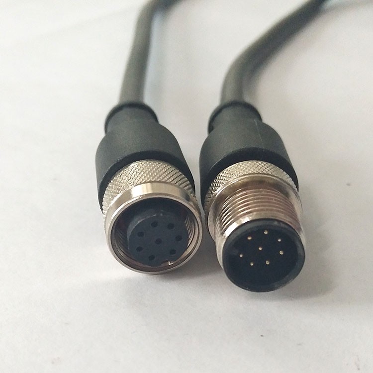 M12航空插头4芯5芯8芯带线2米传感器连接线插座屏蔽线PUR防水IP67