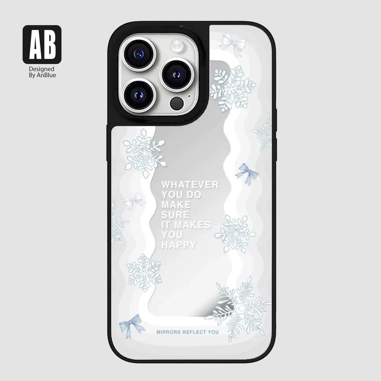 雪花蝴蝶结魔镜文字苹果16pro手机壳iphone15max高级感蓝色14英文13小众12简约11高级感plus镜面XR保护套适用