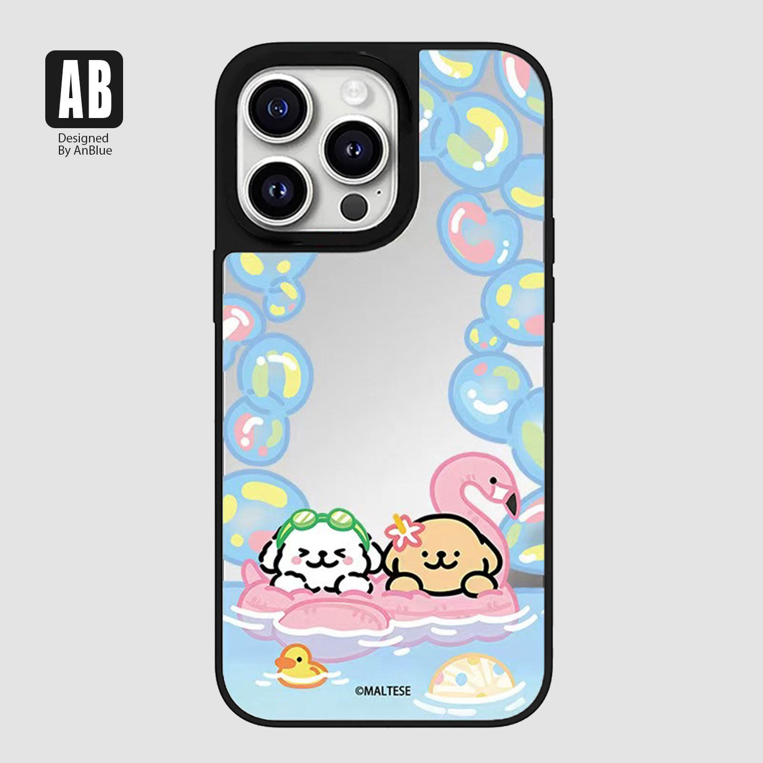 韩国可爱卡通小狗镜面苹果16pro手机壳iphone15max全包14少女13补妆镜子12简约11小众plus火烈鸟XR