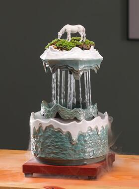 创意中式循环陶瓷流水器喷泉招财客厅办公室桌面家居摆件开业礼品