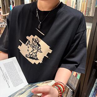 刷油漆高飞简约创意卡通印花纯棉黑色显瘦百搭宽松男女短袖T恤潮