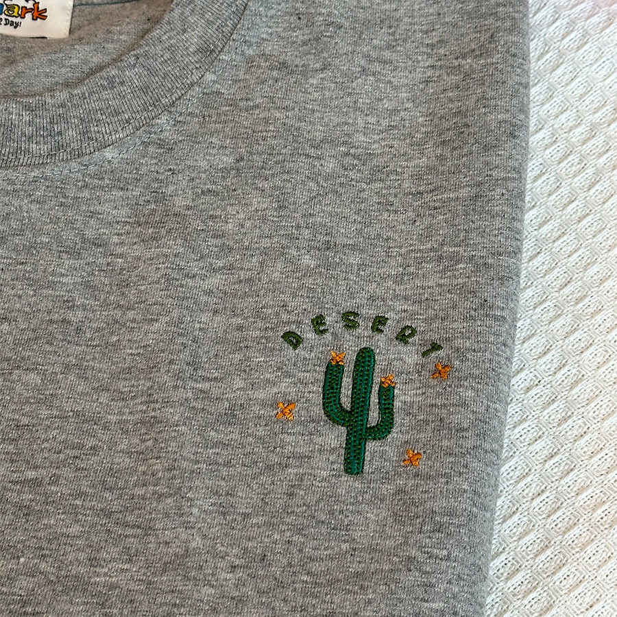 仙人掌刺绣卡通百搭纯棉休闲宽松复古精致简约通勤情侣短袖T恤潮