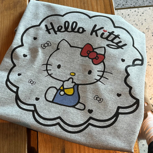 韩系KT凯蒂猫卡通印花百搭纯棉重磅宽松复古通勤精致简约短袖T恤