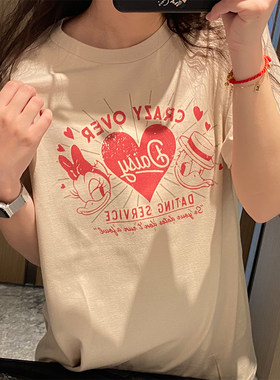 短袖复古可爱印花纯棉卡通男女