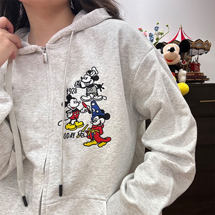 美式复古重工刺绣连帽开衫卫衣oversize外套韩系花灰百搭毛圈上衣