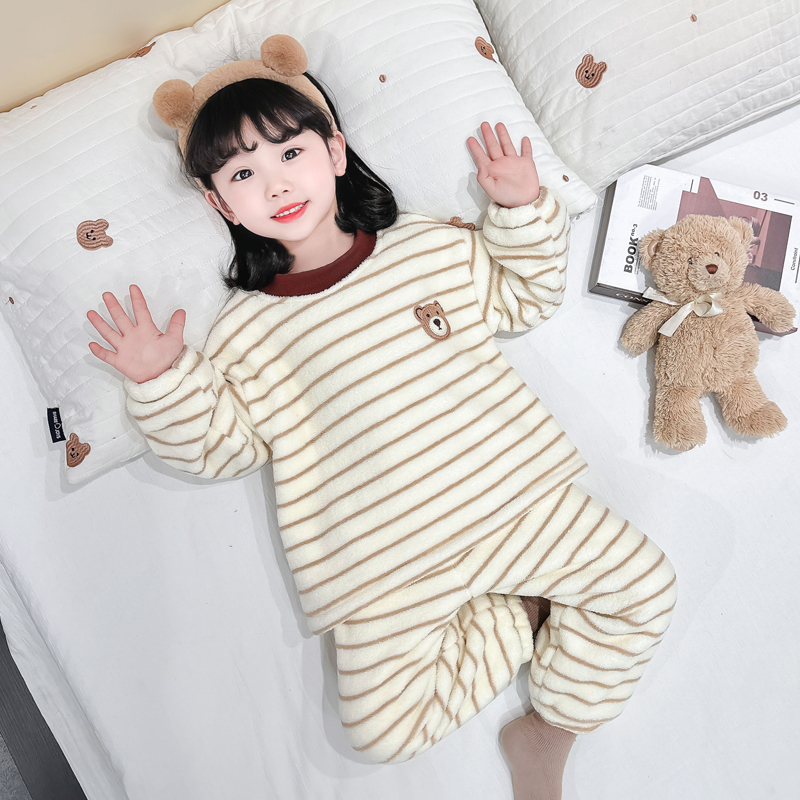 女童睡衣秋冬季珊瑚绒加厚女孩宝宝法兰绒分体套装儿童冬款家居服