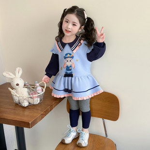 女童春秋款运动套装2026新款洋气时髦儿童女宝宝春季春装蓝兔卫衣