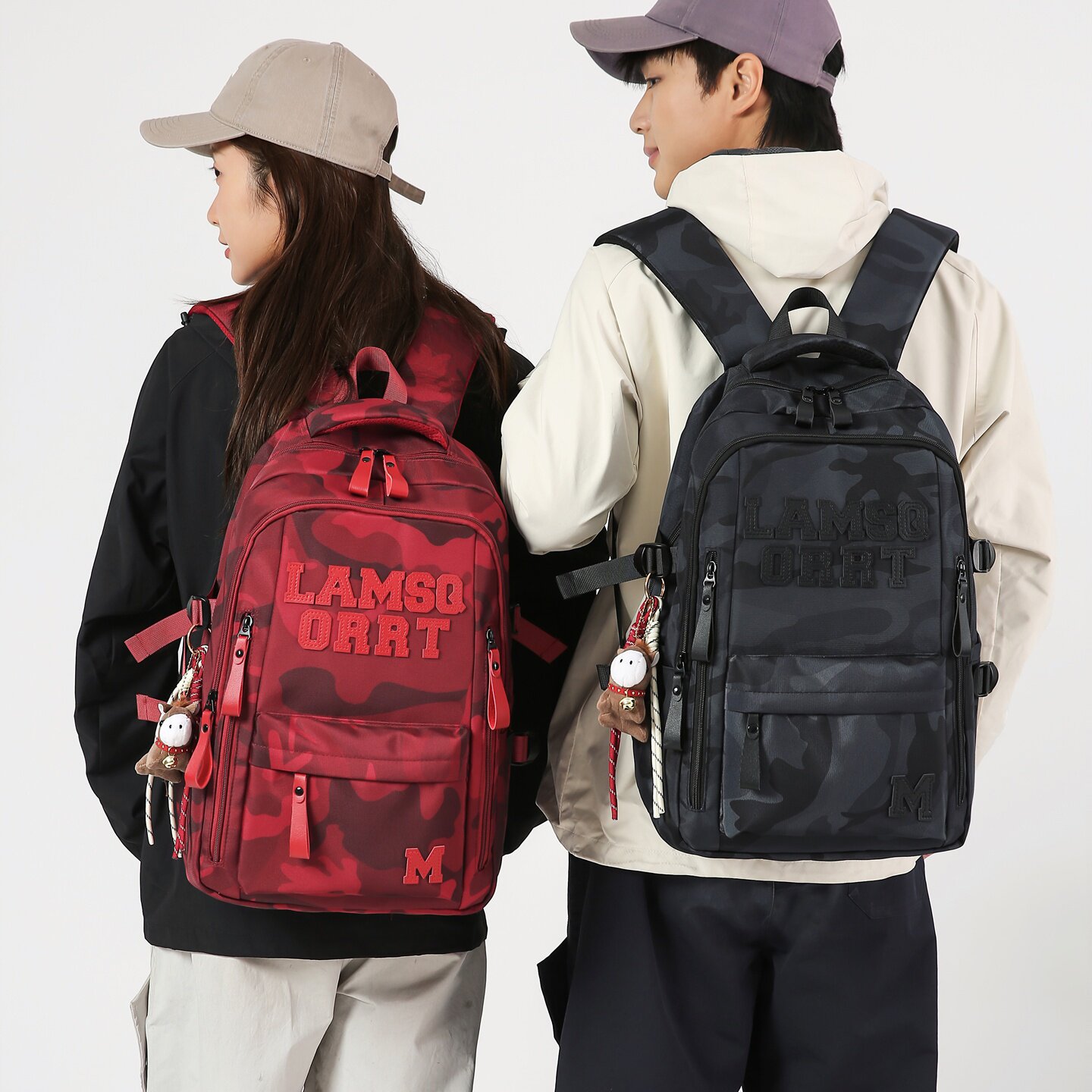 气质通勤风迷彩双肩包男女青年高中生大容量减负护脊书包户外背包