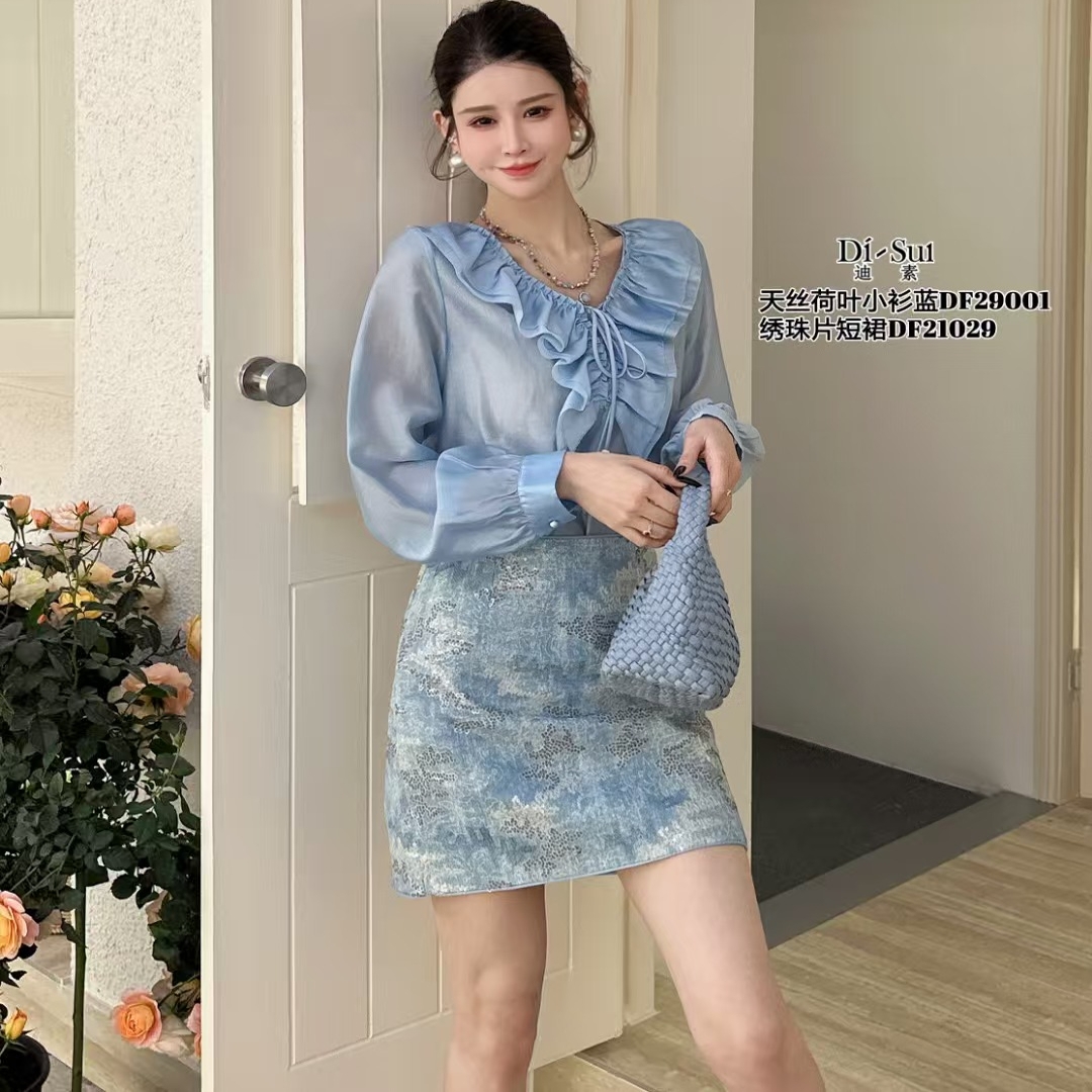 现货特价DI-SUI2025年29001新款时尚百搭显瘦荷叶边系带衬衫上衣