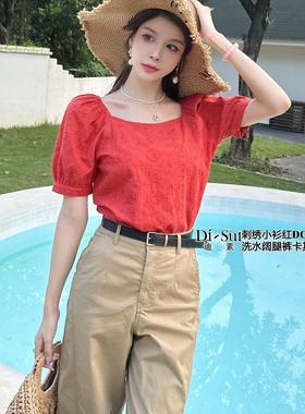 现货特价2024年Di-sui夏季新款38581时尚休闲刺绣小衫