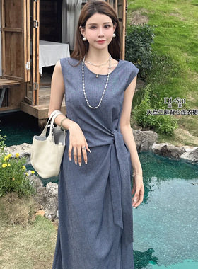 特价DI-SUI女装2025夏季新款38677法式韩系天丝苎麻背心连衣裙