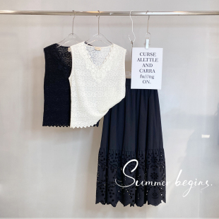 韩版 SUI欧洲站2025夏款 简约百搭蕾丝背心上衣38053 现货特价