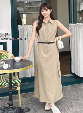 现货特价DI-SUI20503欧洲站2025年翻领无袖连衣裙时尚收腰连衣裙