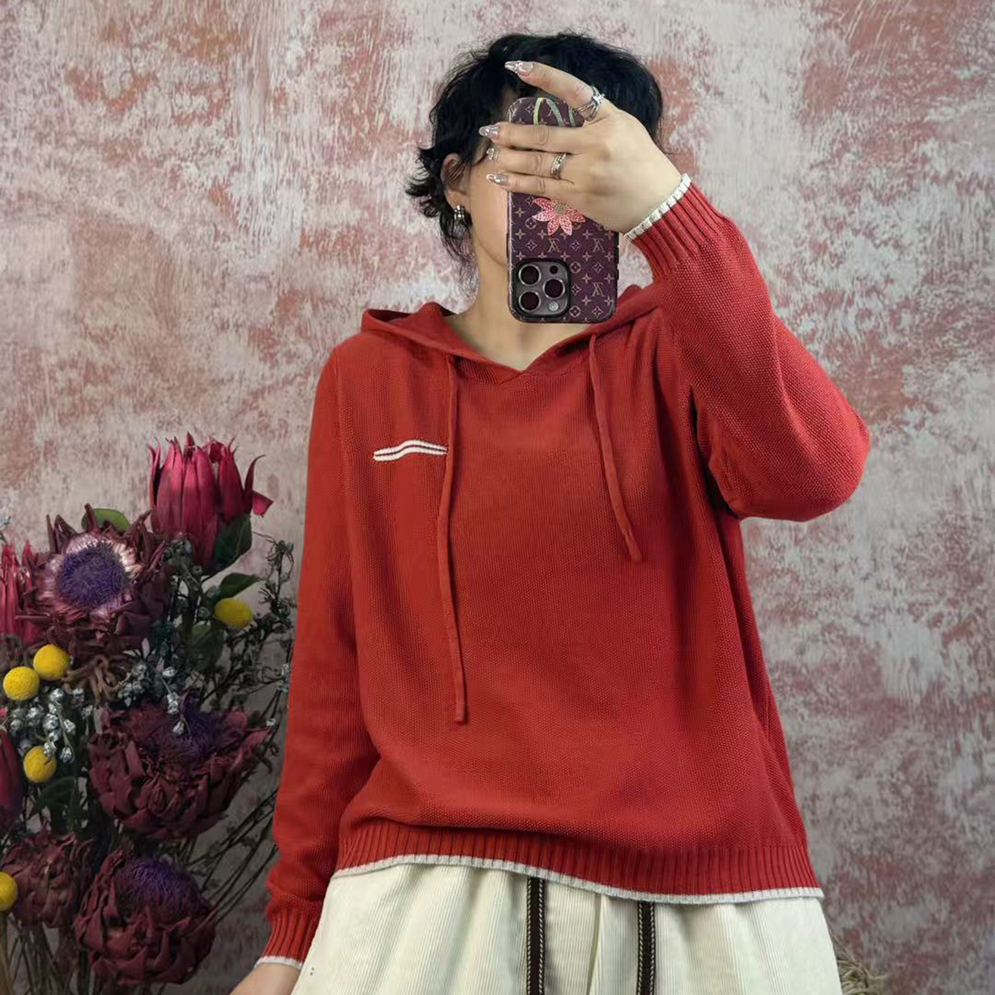 纯棉长袖针织连帽卫衣女25秋冬新款宽松显瘦套头帽衫时尚休闲上衣