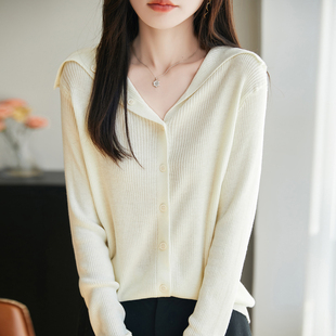 25秋季新款大翻领开衫女设计感精仿羊毛针织外套显瘦针织毛衣外穿