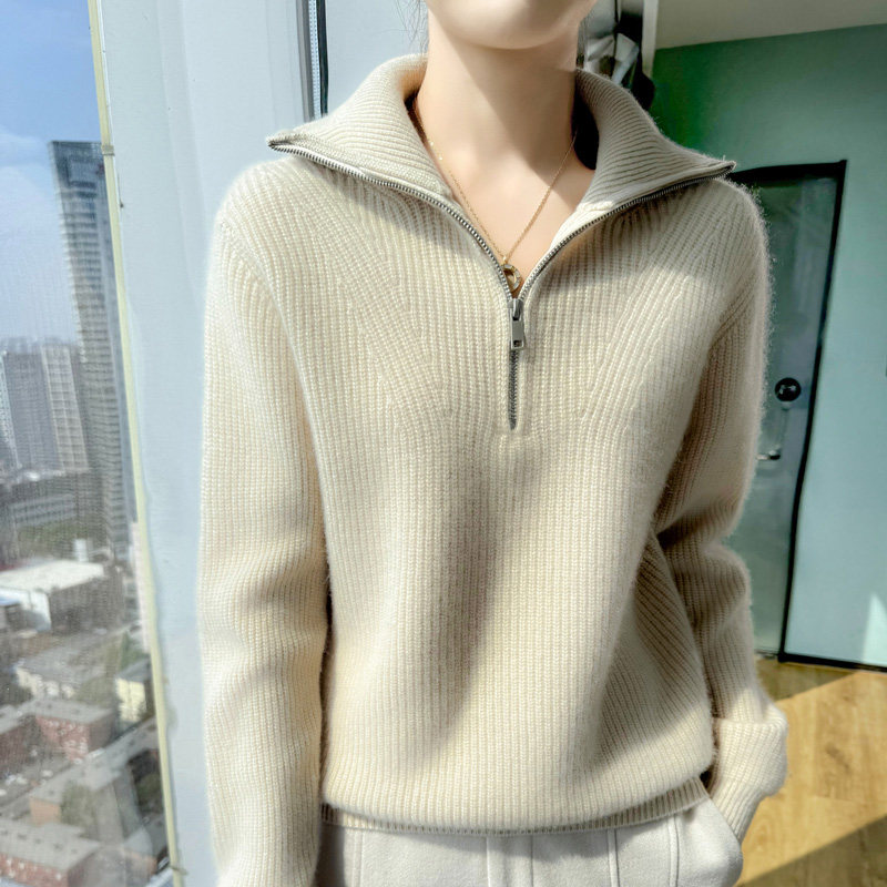 100%羊毛衫女士半高领纯色针织提花套头毛衣时尚百搭显瘦打底上衣