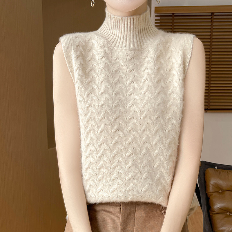 100%羊毛马甲秋冬新款背心女半高领外穿内搭羊绒针织衫毛衣坎肩