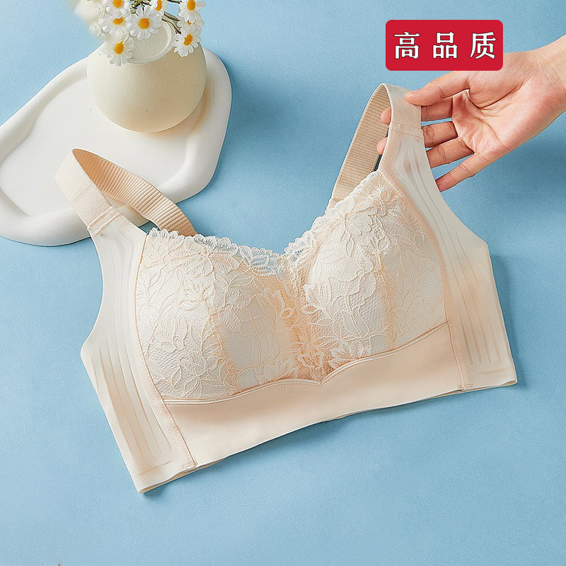 软支撑上托大胸显小内衣防凸点女凉感薄无钢圈大码聚拢收副乳文胸