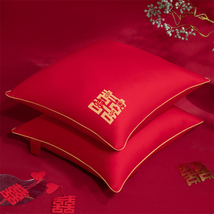 婚庆大红全棉刺绣双喜抱枕60x60cm靠垫芯60x80结婚房压床喜庆枕头