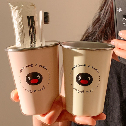 可爱小企鹅不锈钢漱口杯家用刷牙杯子洗漱杯情侣牙具牙缸学生宿舍