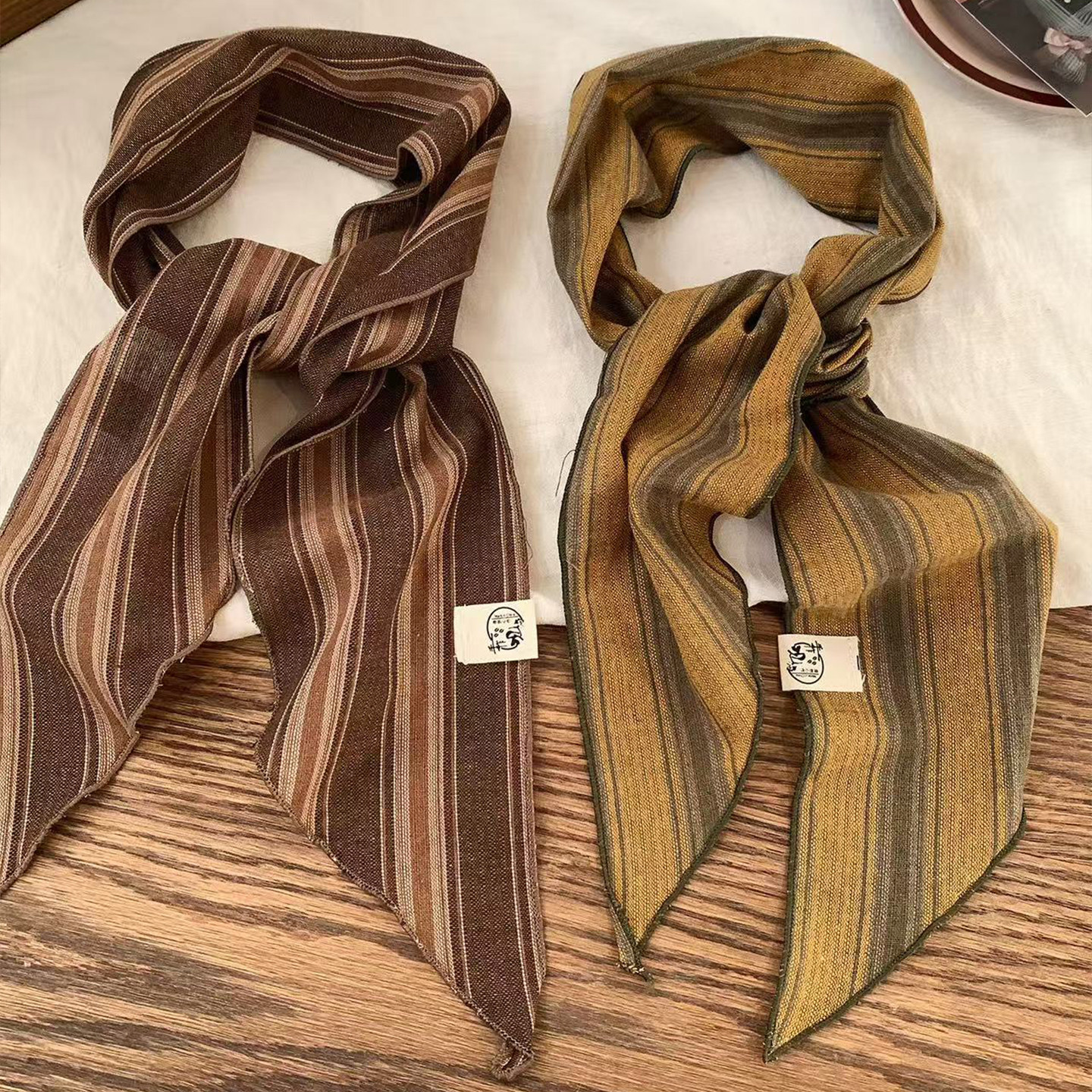 复古棉麻条纹丝巾女薄款系脖高级感长条配饰品围巾百搭小领巾飘带,服饰配件/皮带/帽子/围巾,围巾/丝巾/披肩,淘宝优惠券,粉丝福利购,淘宝优惠卷