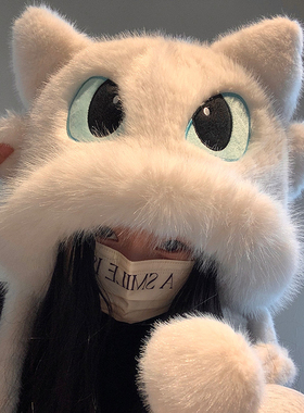 可爱无牙仔毛绒帽子女2025新款秋冬季加绒加厚保暖骑行护耳雷锋帽