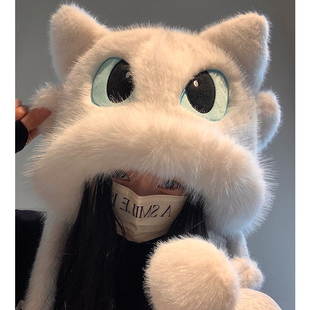 可爱无牙仔毛绒帽子女2025新款 加绒加厚保暖骑行护耳雷锋帽 秋冬季