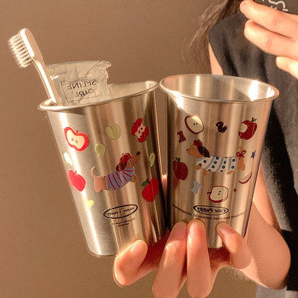 可爱腊肠狗不锈钢漱口杯家用刷牙杯子洗漱杯情侣学生宿舍牙具牙缸